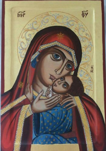 ikona bogorodice sa reljefnim oreolom